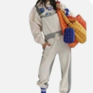 NWT Free People MOVEMENT Making It Overalls $168 LARGE Heather Grey Combo